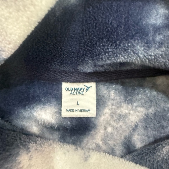 Old Navy Active Blue White Fleece Tie Dye Sweatshirt Crop Sz Large Funnel Neck - Picture 5 of 8